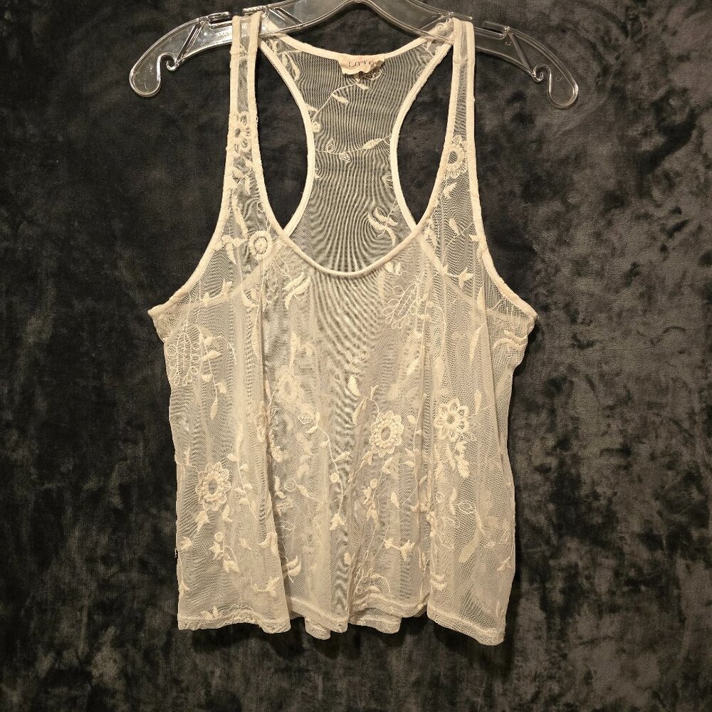 Crystal K Ivory Floral Sheer Lace Top Size M